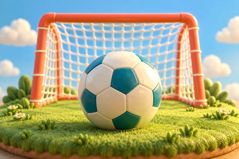 芝生の小さなサッカー場とおもちゃのボール